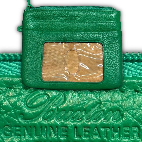 Buxton Handbags - Buxton Kelly Green Pebbled Leather Card Holder Wallet